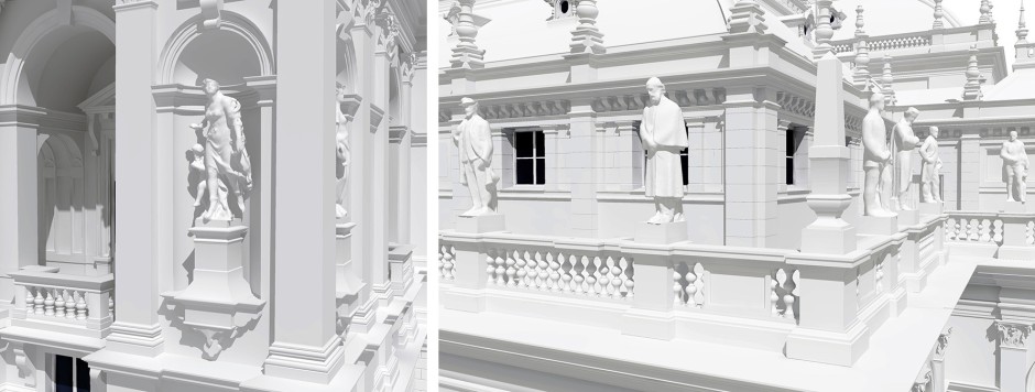 Statues of the façade shown in the Archicad model | ©CÉH