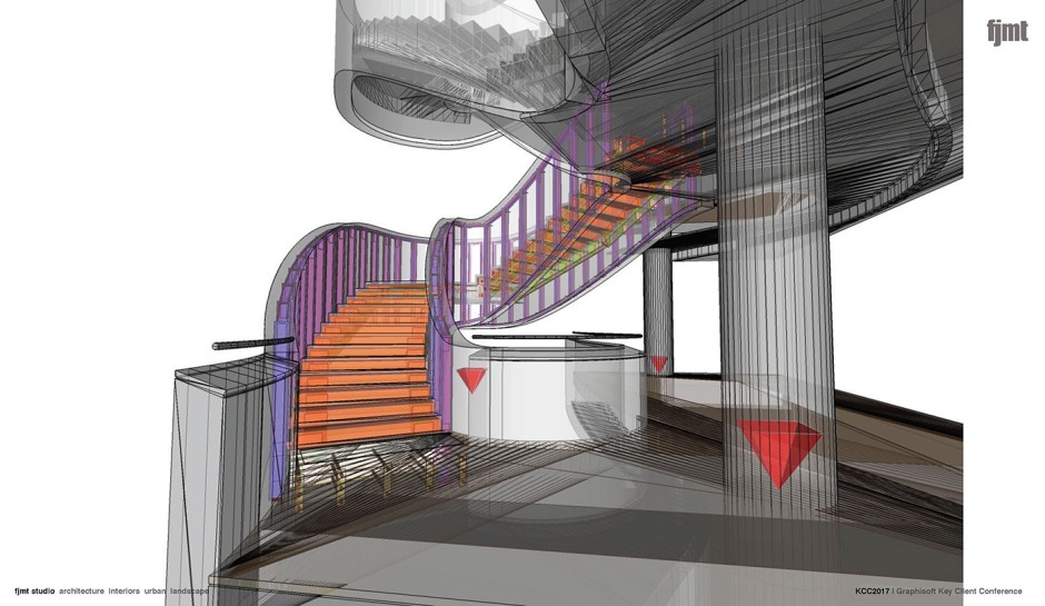 Structural/architectural model of one of the staircases – modeled in Rhino/Grasshopper | image: ©fjmt