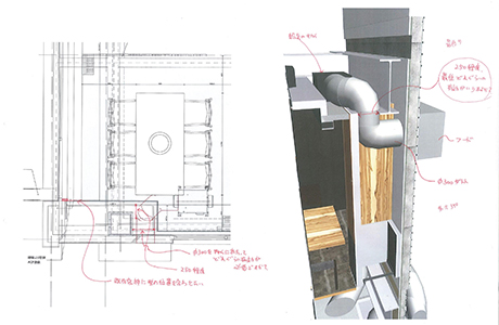壁、天井ダクト配管検討スケッチ